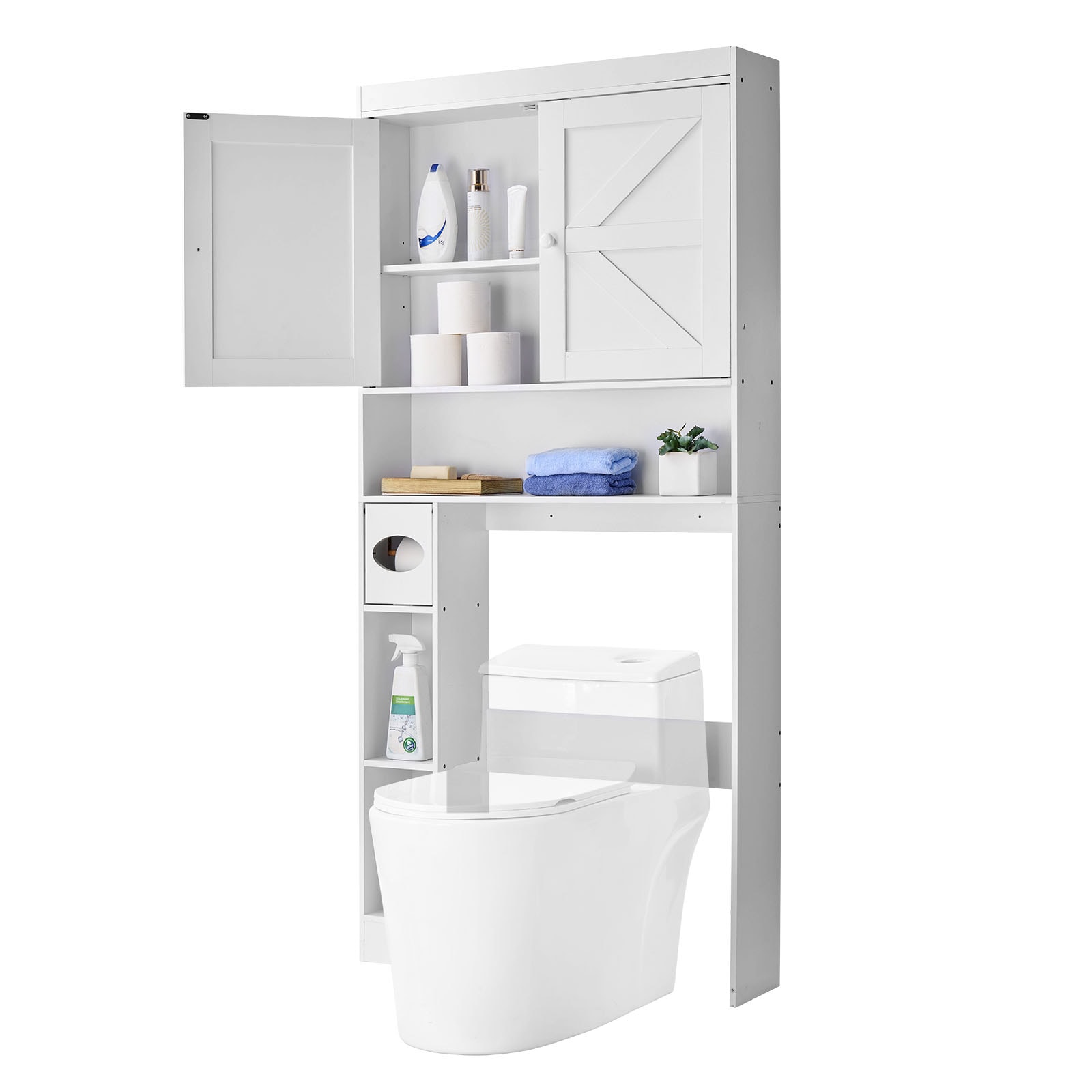 Over The Toilet Storage Cabinet With Adjustable Shelves White_voghion.com